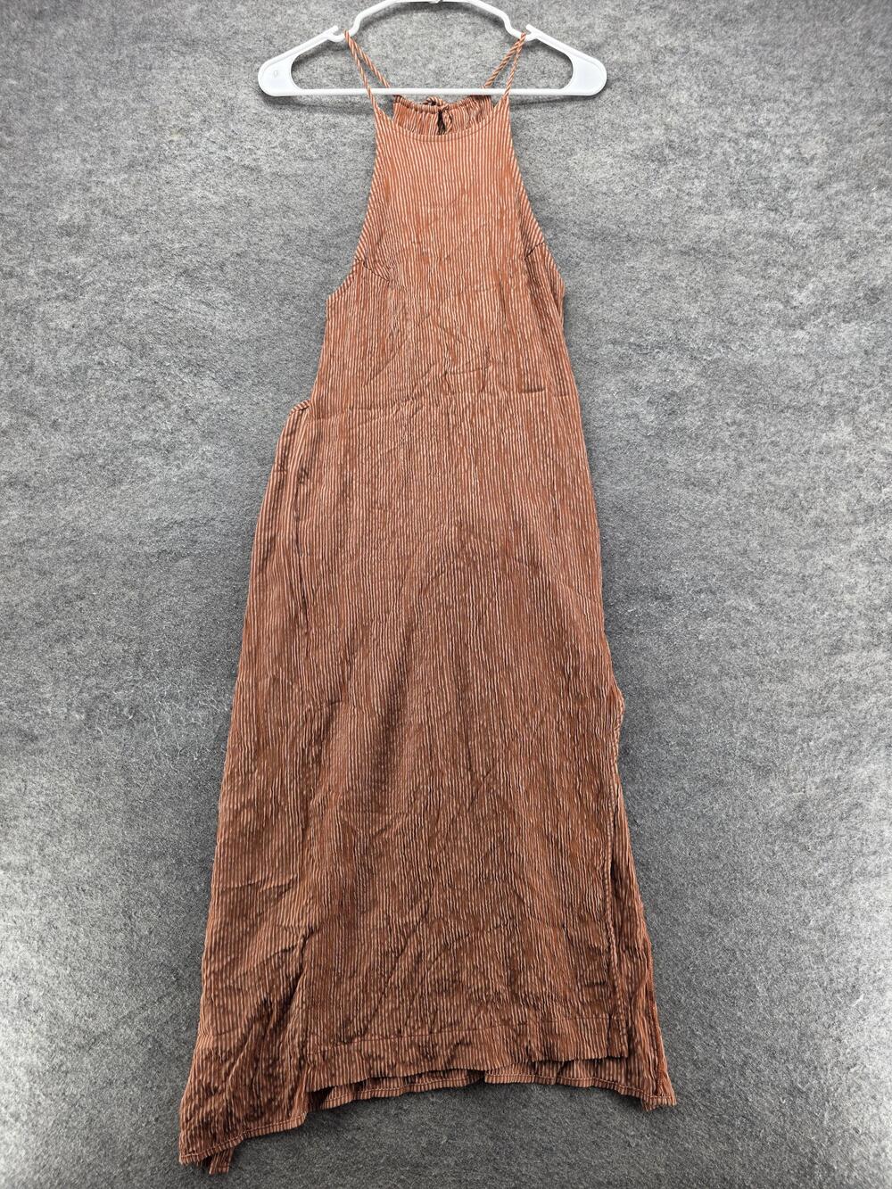 Lulus Dress Womens Small Orange Striped Halter Wrap Tie Back Summer Sundress